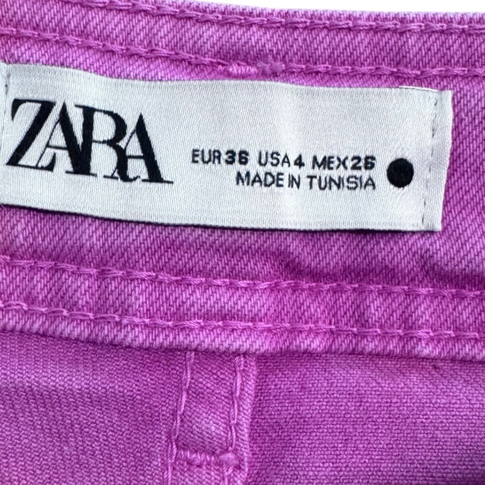 Zara Marine Straight Wide Leg Jeans Hot Pink Raw Hem High Waist USA Size 4 - Picture 6 of 6